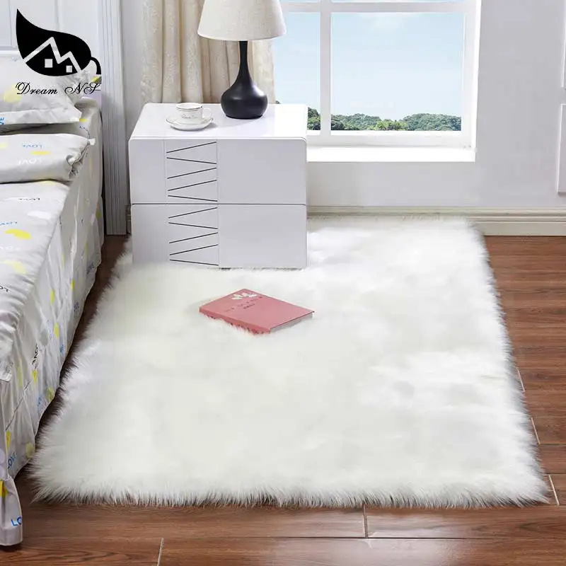 White Carpet Floor Mat Rug Soft Plush Fur Fluffy Home Living Room Bedroom 