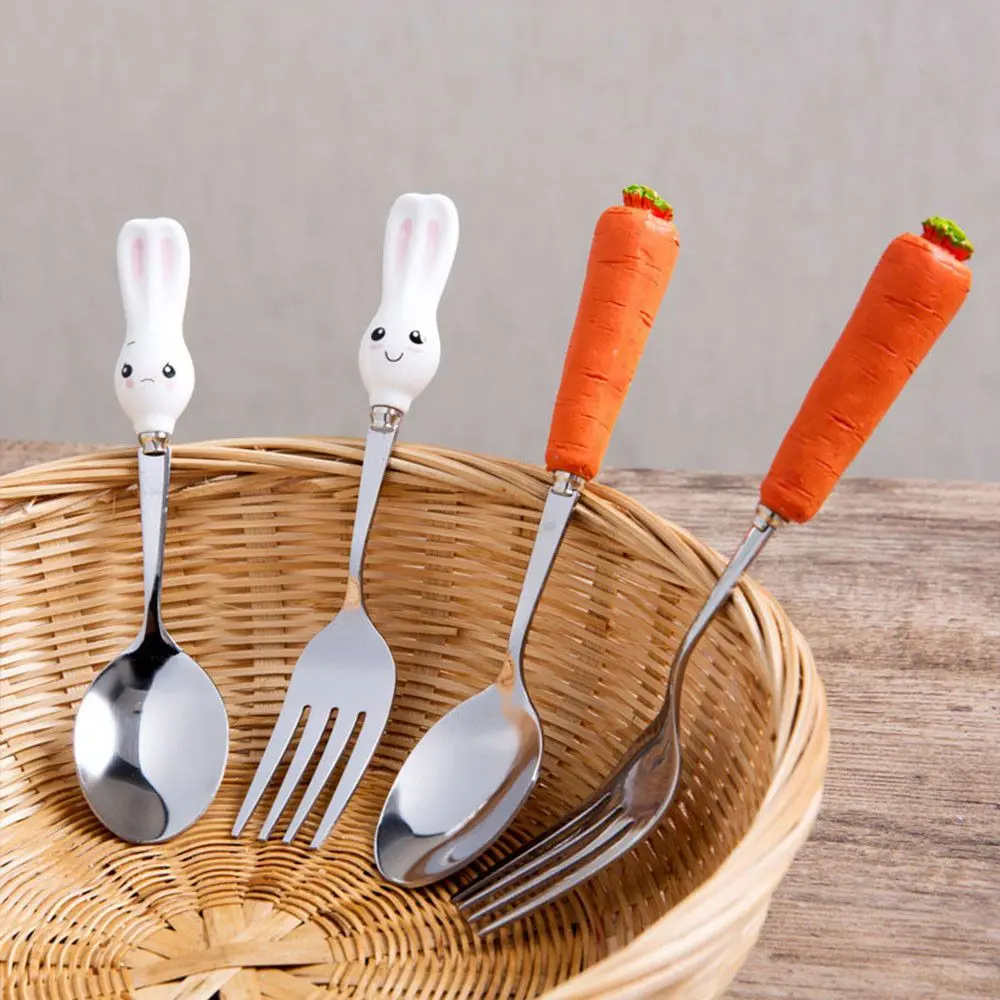 

1PCS Creative Cute Rabbit Carrot Dessert Spoon Tableware Ceramic Stainless Steel Coffee Tea Ice Cream Soup Spoon Scoop For Kids