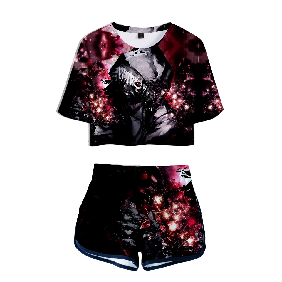 3D Tokyo Ghoul New Fashion Sexy Two Piece Sets Soft T-shirt and Elastic Shorts Kpop so sala Style | Женские костюмы