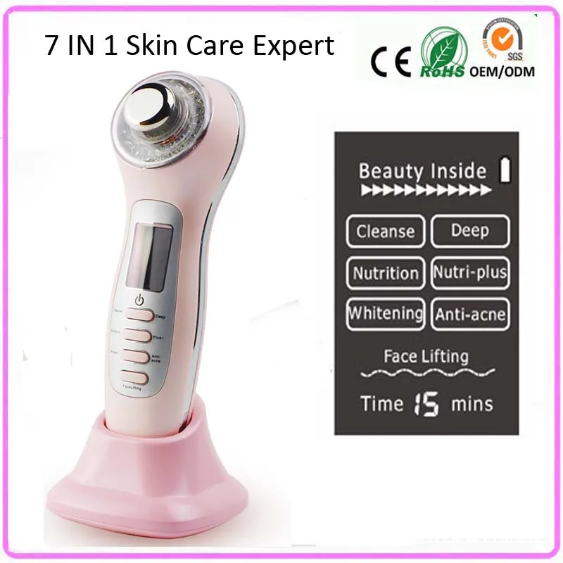 LCD Display 3Mhz Ultrasound Galvanic ion Anti Aging Acne Wrinkle Removal Photon Tender Skin Rejuvenation Facial Beauty Massager