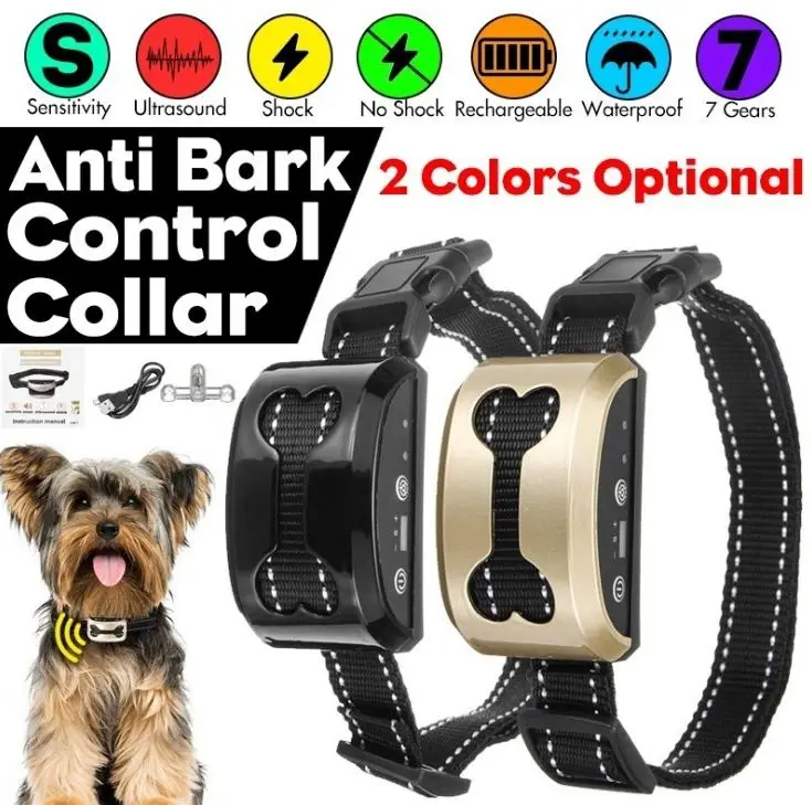 

Pet Dog Rechargeable Anti Bark Collar Control Train Waterproof Stop Barking Dog Waterproof Ultrasonic Training Collars