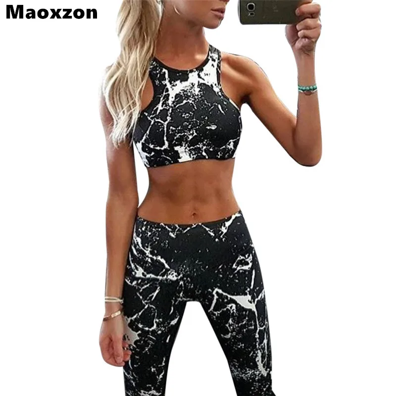 

Maoxzon Women's Sets Sexy Tracksuits Fitness Workout Sleeveless Crop Tops and Pants 2 piece Set Woman Gymnasium Two piece Suits