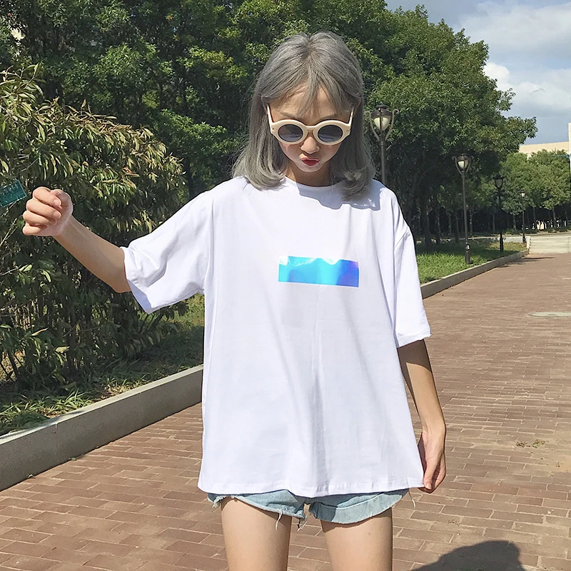 المرأة قصيرة الأكمام النساء المحملات الكورية شخصية الليزر طباعة المرأة تي شيرت أبيض البرية فضفاضة الإناث المحملات الشارع الشهير للجنسين المرأة قصيرة الأكمام النساء المحملات الكورية شخصية الليزر طباعة المرأة تي شيرت أبيض البرية فضفاضة الإناث المحملات الشارع الشهير للجنسين