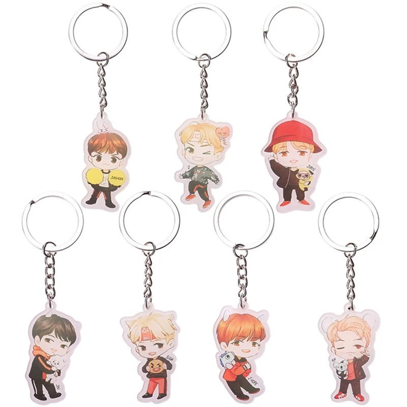 Cute Kpop BTS Bangtan Boys Suga Q Edition Acrylic Keychain JIN V J HOPE