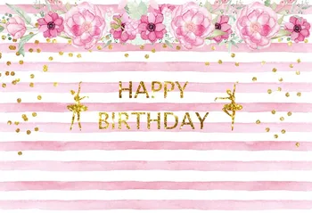 

Vinyl Photography Background Customized Birthday Pink Flower Stripes Ballet Dancer Children Fotografia Backgrounds