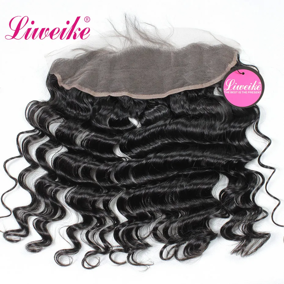 

Liweike Loose Wave 13*4 Silk Base Frontals Remy Human Hair Brazilian Transparent Lace Frontals 130% Density Free Part Natural 1B