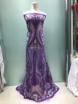 

Royal purple French African lace fabric, sequined lace of Nigerian tisuo mesh woven in the wedding dress purple MY01200