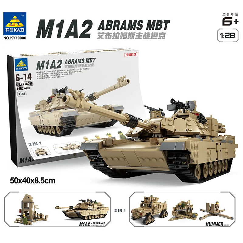 

New KAZI Theme Tank Building Blocks 1463pcs Building Blocks M1A2 ABRAMS MBT KY10000 1 Change 2 Toy Tank Models Toys For Children