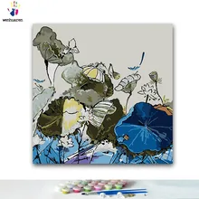 DIY картинки для раскраски по номерам с цветами пруд цветок лотоса иллюстрация картина Рисование Живопись по номерам в рамке дома