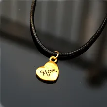 NK774 declaración collares punk nuevo amor Vintage placa de oro Corazón de cuero de mamá de collar de cuerda barato para las mujeres joyería de regalo