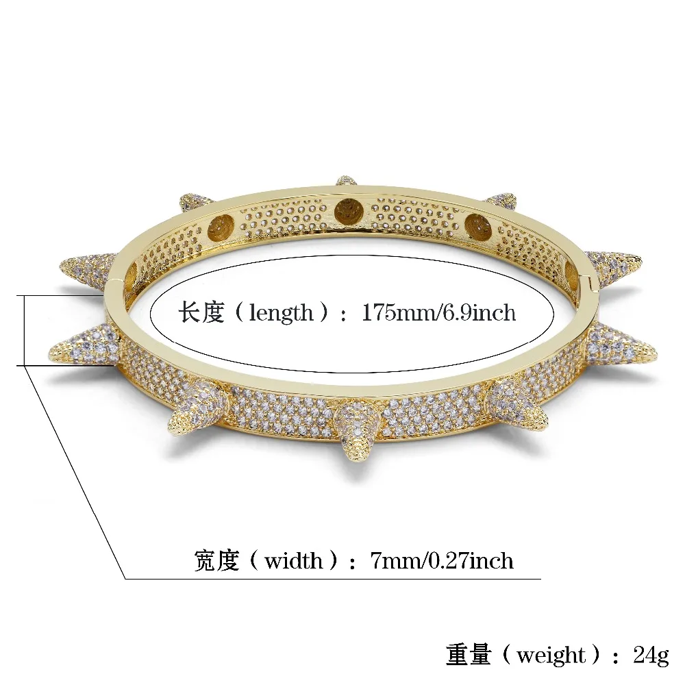 TOPGRILLZ Spikes Rivet Stud Mens Charm Bracelets Bangle Iced Out Gold Silver Color Bracelets Hip Hop/Punk Gothic Bling Jewelry