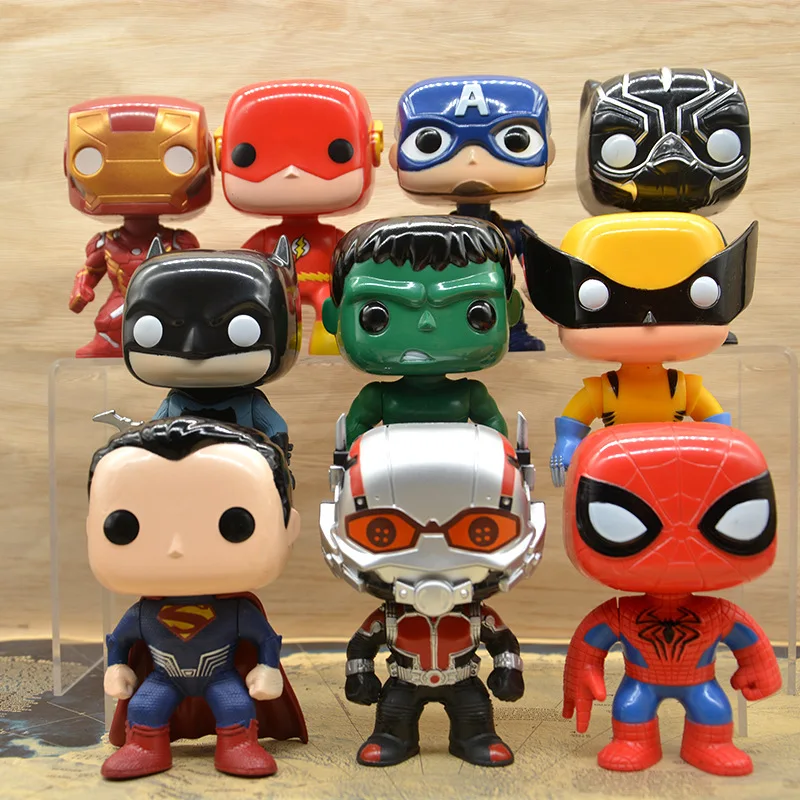 

Funko POP 10pcs/set Marvel Avengers & DC Justice League Flash Spiderman Batman Hulk Action Figure model toys for children gift