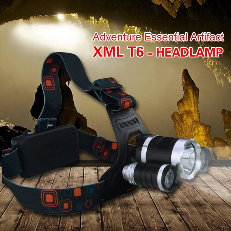 Налобный фонарь светодиодный мощный 1000 люмен 3 * Cree xml t6 перезаряжаемый 18650