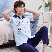 Летние пижамы для мужчин с коротким рукавом Хлопок трикотажные пижамы шорты Мужская пижама для сна Набор Плюс Размер 3XL