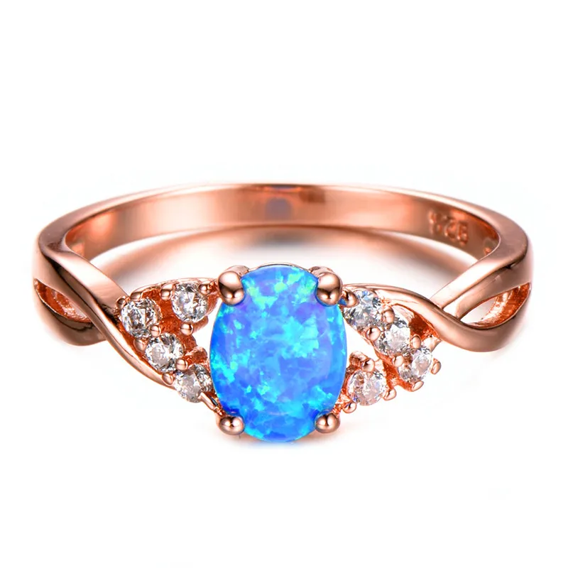 Bamos роскошные свадебные кольца из розового золота синие/фиолетовые/белые овальные кольца с опалом винтажные кольца радуги для женщин вечерние подарки для помолвки - Цвет основного камня: Blue