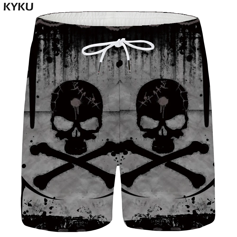

KYKU Skull Shorts Men Ink Casual Short Pants Poison 3d Printed Shorts Cargo Gray Hip Hop Mens Shorts Cool Summer New Streetwear