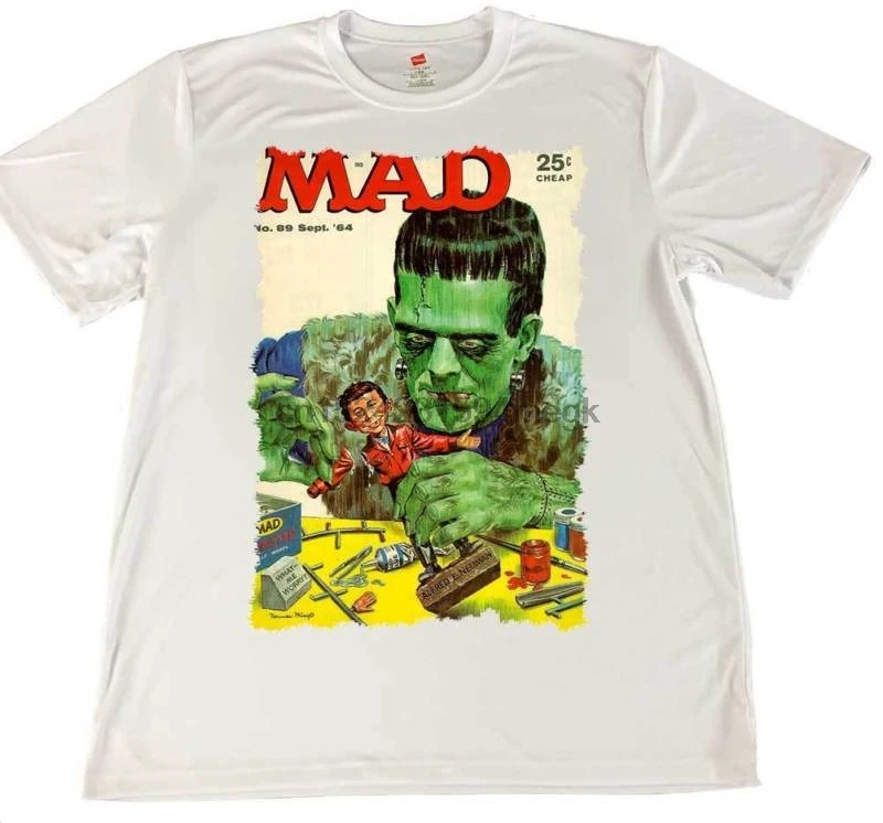1964 Mad Magazine Cover Frankenstein Wicking T shirt w American Flag