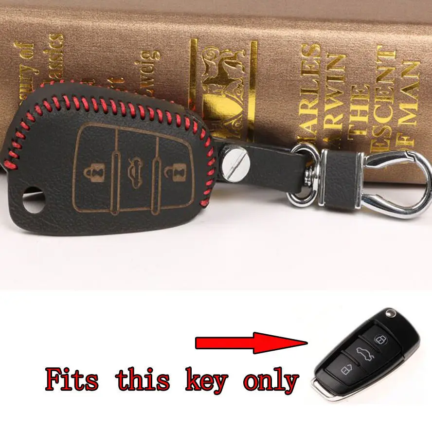 Leather Car Flip Remote Key Holder Case Cover Bag Keychain Fit For Audi