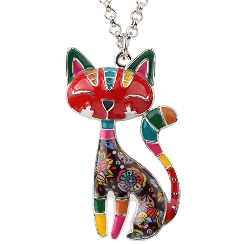 WEVENI массивное эмалированное кошачье ожерелье с котенком подвеска с зеркальным эффектом Цепочка Воротник сувенир Новая мода ювелирные изделия для женщин - Окраска металла: Multicolor