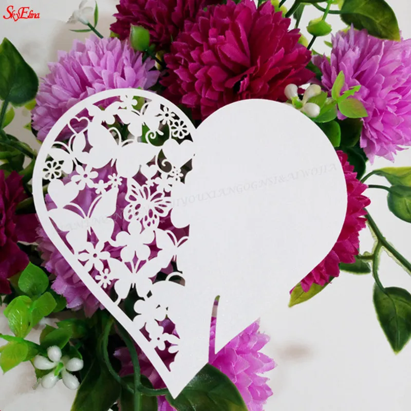 Heart for Wedding Name placeholders for Wine Glass Laser Cut on pearlised
