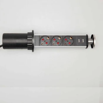 

New 16A PULL POP UP 3 Power Socket 2 USB Charging 2.1A Port Kitchen Table Desktop Sockets Retractable Worktop EU Plug