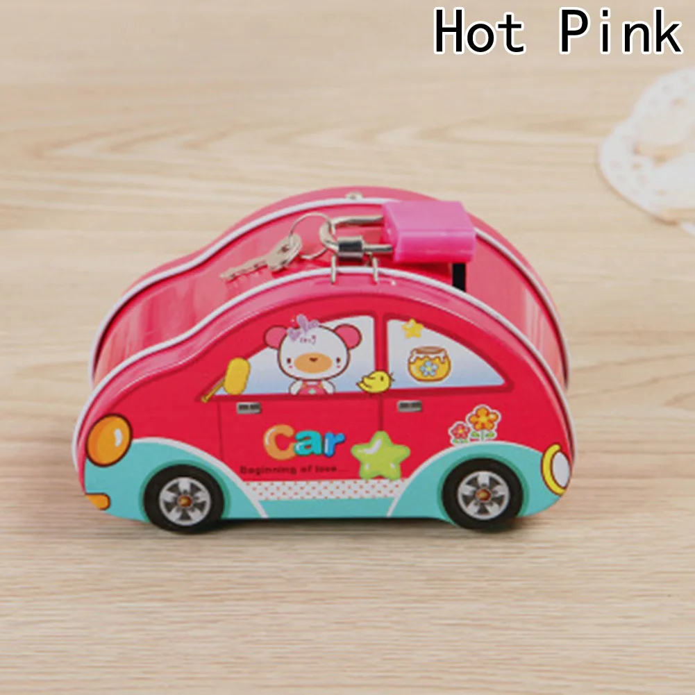 Cute mini car piggy bank Children's piggy bank with lock Tin plate box