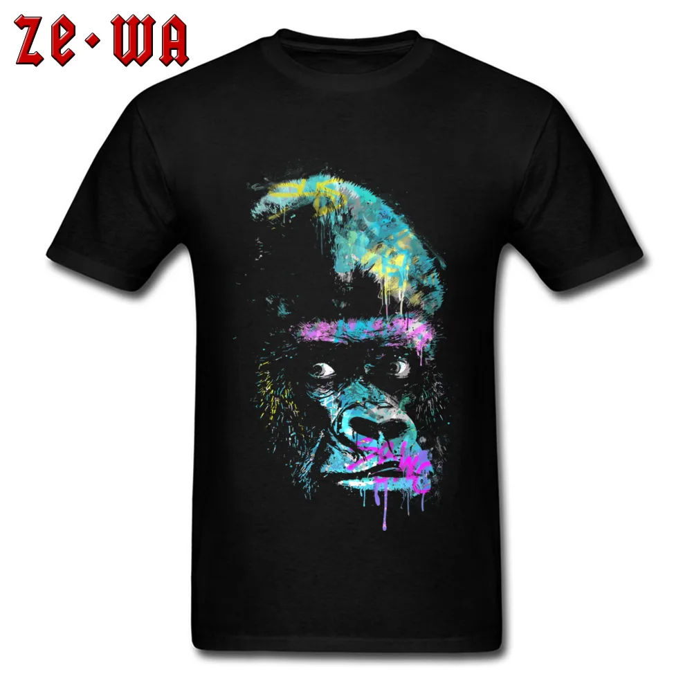 Gorilla street head T Shirt Funny Short Sleeve Latest Crewneck 100% Cotton Tops & Tees Normal Tops & Tees for Men April FOOL DAY Gorilla street head black