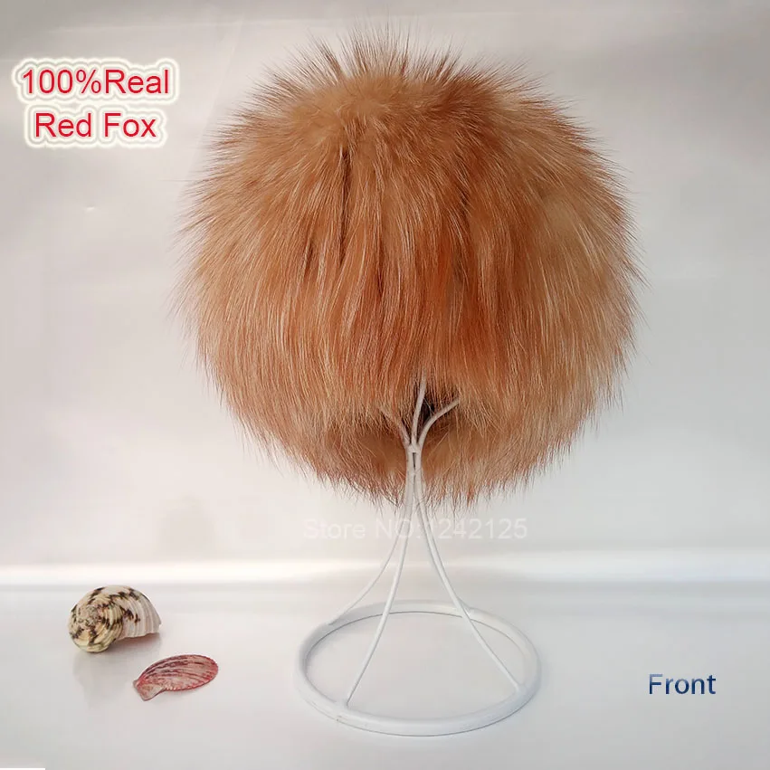 New autumn winter Parent-child women red fox fur hats warm knitted beanies real fur cap high quality kitting female fur hat