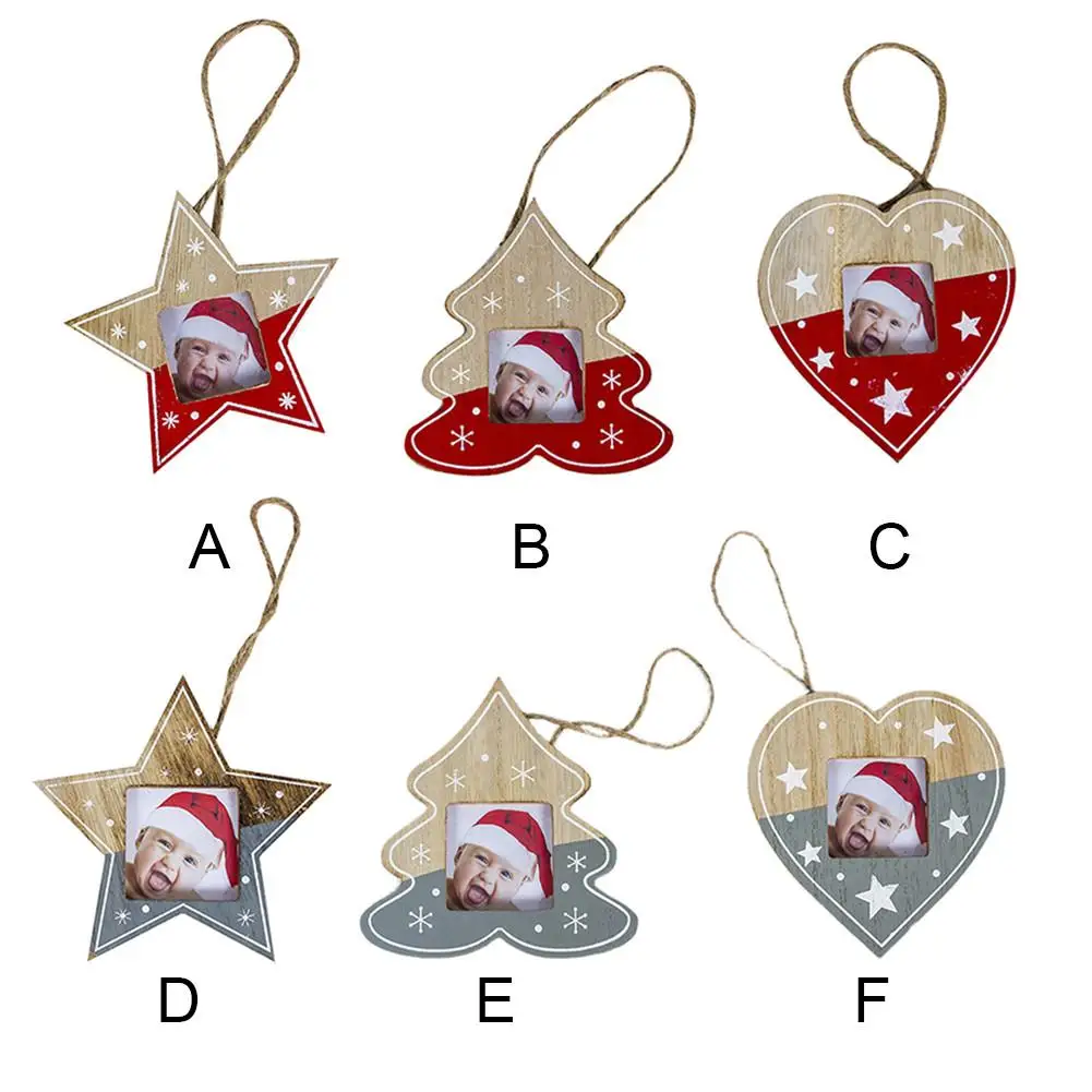 Wooden DIY Christmas Tree Hanging Ornaments Photo Frame ...