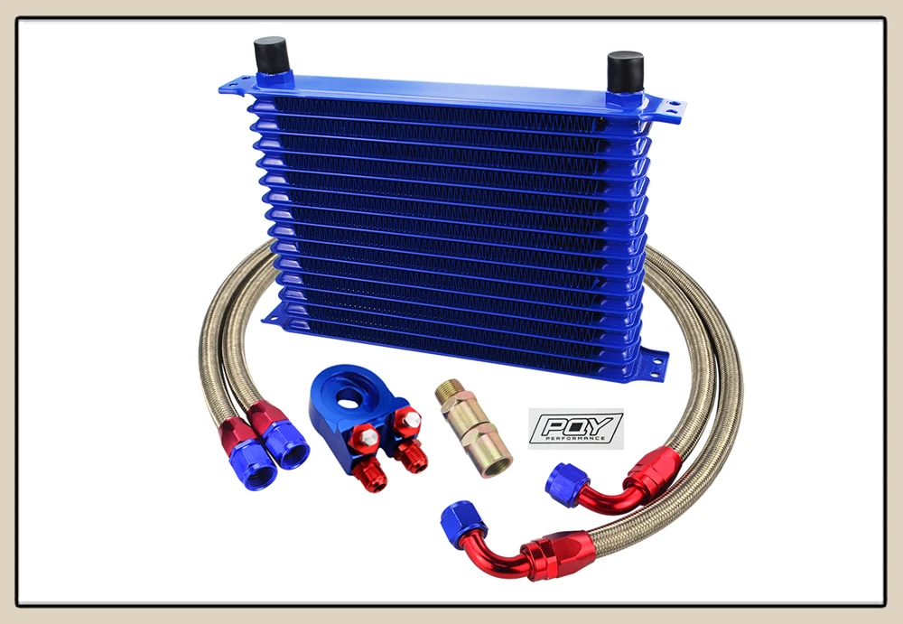 LZONE-Универсальный 15 рядов масляный радиатор комплект+ Масляный фильтр Сэндвич адаптер+ нейлон нержавеющая сталь плетеный Масляный шланг с наклейкой PQY
