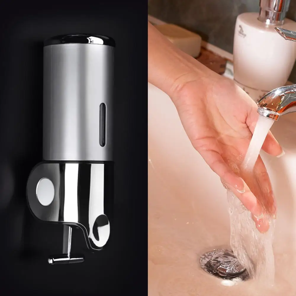 

Bathroom Wall Mount Soap Dispensers Stainless Steel Hand Pump Double Shampoo Soap Dispenser Soap Container