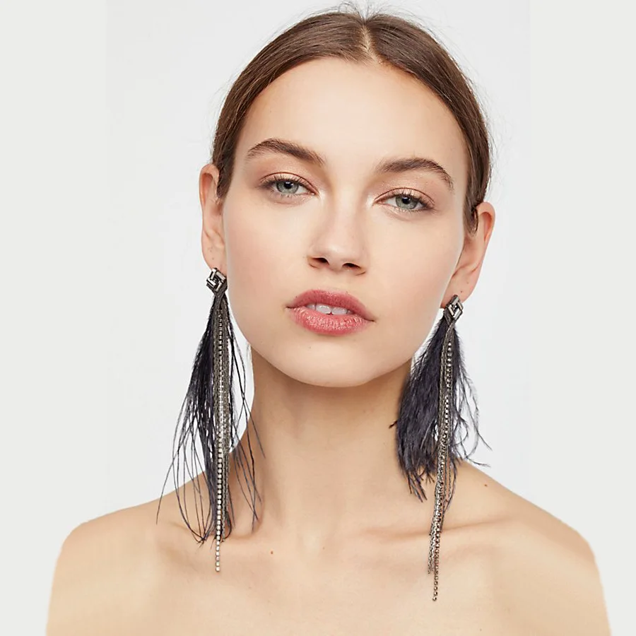 

Super Cute Fashion Tassel Rhinestone Earrings for Women Girls Feather Temperament Long Sexy Sweet Earring Jewelry