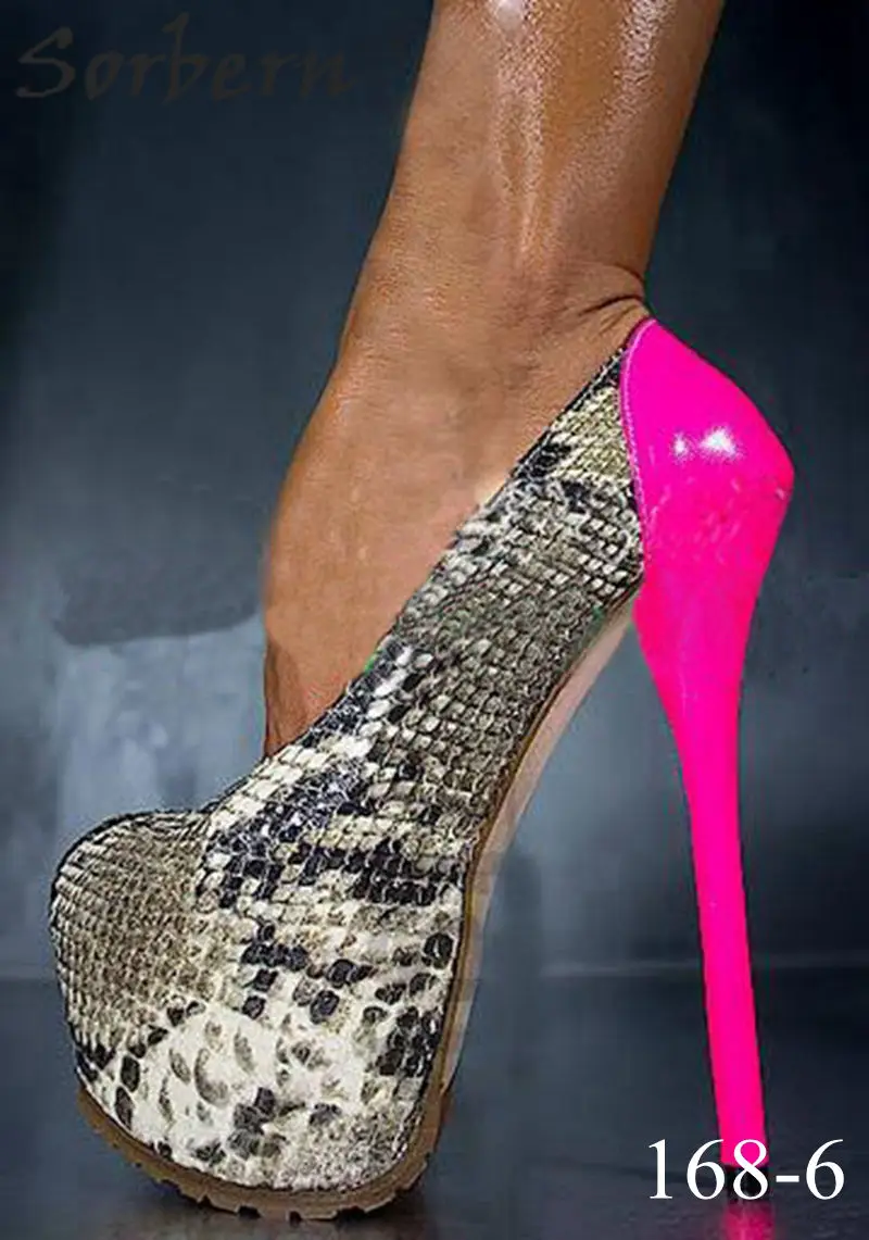 Sorbern/пикантные Вечерние туфли на очень высоком каблуке; женская обувь для ночного клуба; Разноцветные туфли-лодочки на платформе; туфли для подиума; размеры 34-47 - Цвет: 168-6 pink snake