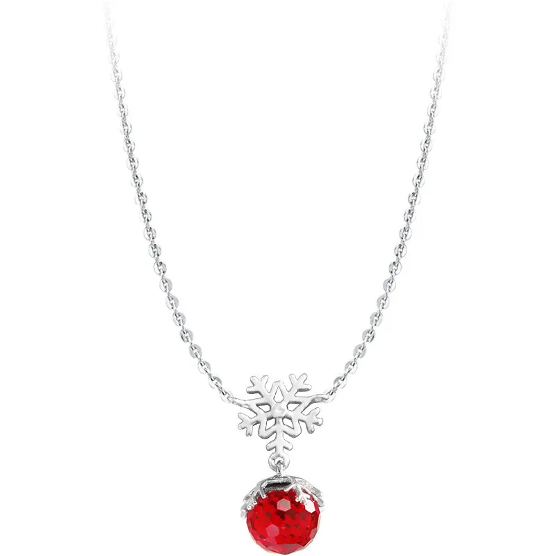 

925 Sterling silver Pendant necklace Snow red round pearl wholesale Women fashion jewelry
