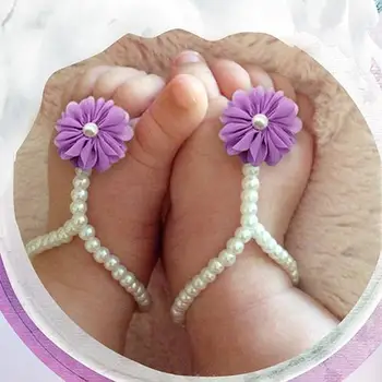 

Baby Girl Barefoot Faux Pearl Flower Foot Band Toe Rings Sandals Socks Ankle Chain Anklets Kids Foot Flower Chiffon Accessories