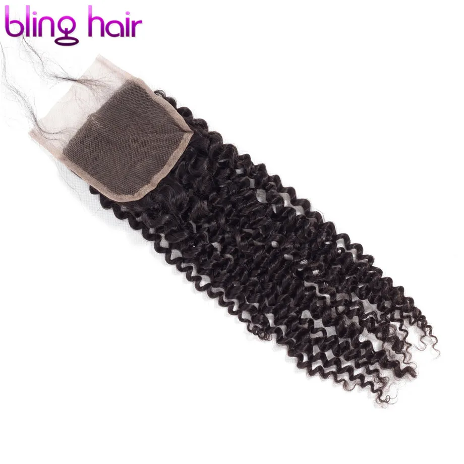 Bling hair 8-28 дюймов бразильские кудрявые вьющиеся волосы пряди с закрытием 4*4 Кружева Закрытие Remy человеческие волосы пряди натуральный цвет