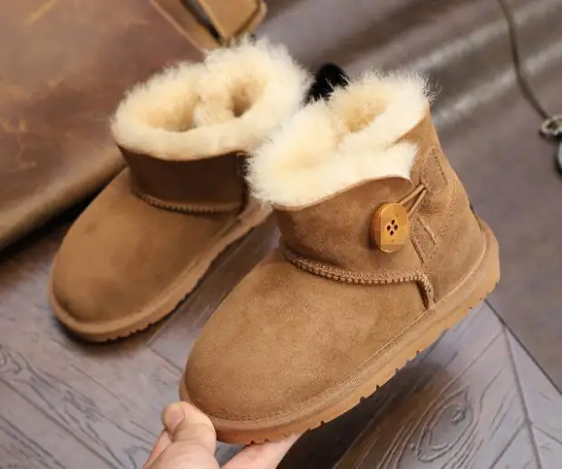

original brand Boys/girls boots sheep leather fur snow boots children's snow boots black/gray/brown 24-35 no include box