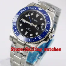40mm Bliger black Dial blue ceramic bezel blue GMT Luminous Hands Sapphire Glass Automatic Movement Men’s Mechanical watches