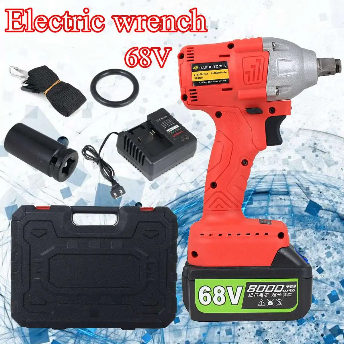 

Brushless/ Cordless Electric Wrench Impact Socket Wrench 68V 8000mAh Li Battery Hand Drill Installation Power Tools