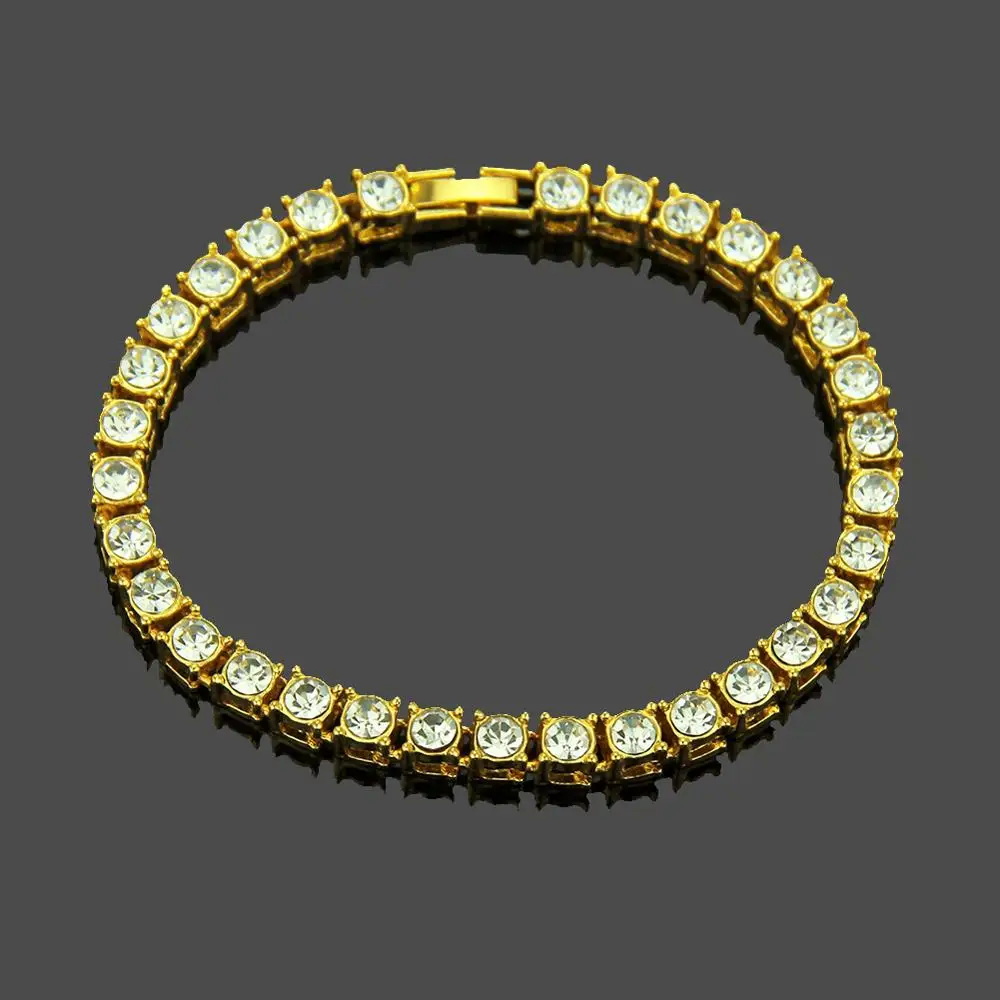 1 ряд Bling Iced Out мужской s Циркон теннисная цепочка браслет для женщин мужчин CZ звено цепи хип хоп ювелирные изделия золото серебро черный цвет