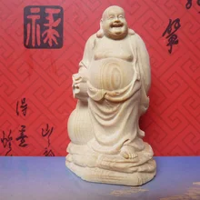 Natural boxwood, wood carving, cloth bag Maitreya Buddha, decorative arts and crafts