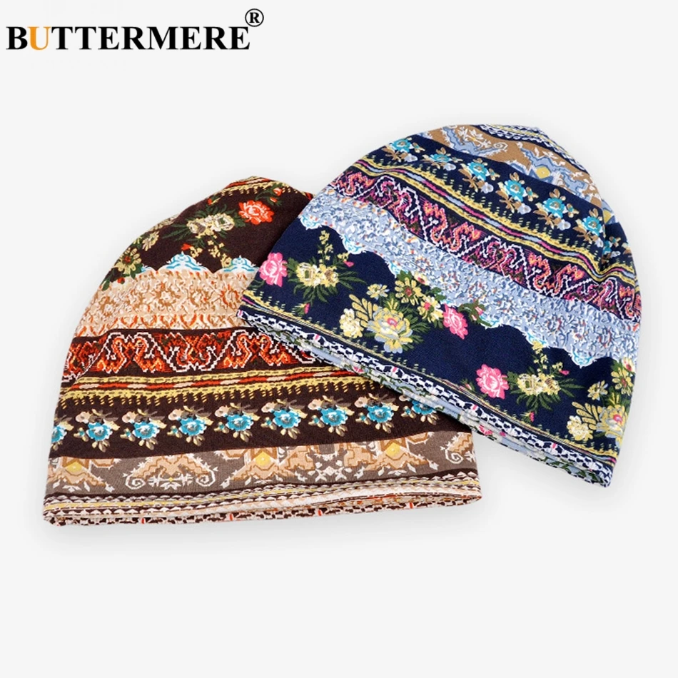 BUTTERMERE Женская Шапка-бини, тюрбан из хлопка, синяя шапка с принтом Skullies Beanies, женская тонкая Классическая бандана в этническом стиле, Кепка с черепом кофейного цвета