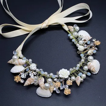 

Rhinestone Leaf Headpieces Charm Headdress Boho Wedding Hair Accessories Bridal Shell Crown Pearl Prom Tiara Headband For Bride