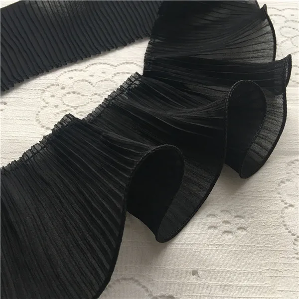 11 см широкая роскошная белая черная 3D плиссированная кружевная шифоновая аппликация эластичная гофрированная обрезанная лента для одежды платье Шитье украшение из бахромы