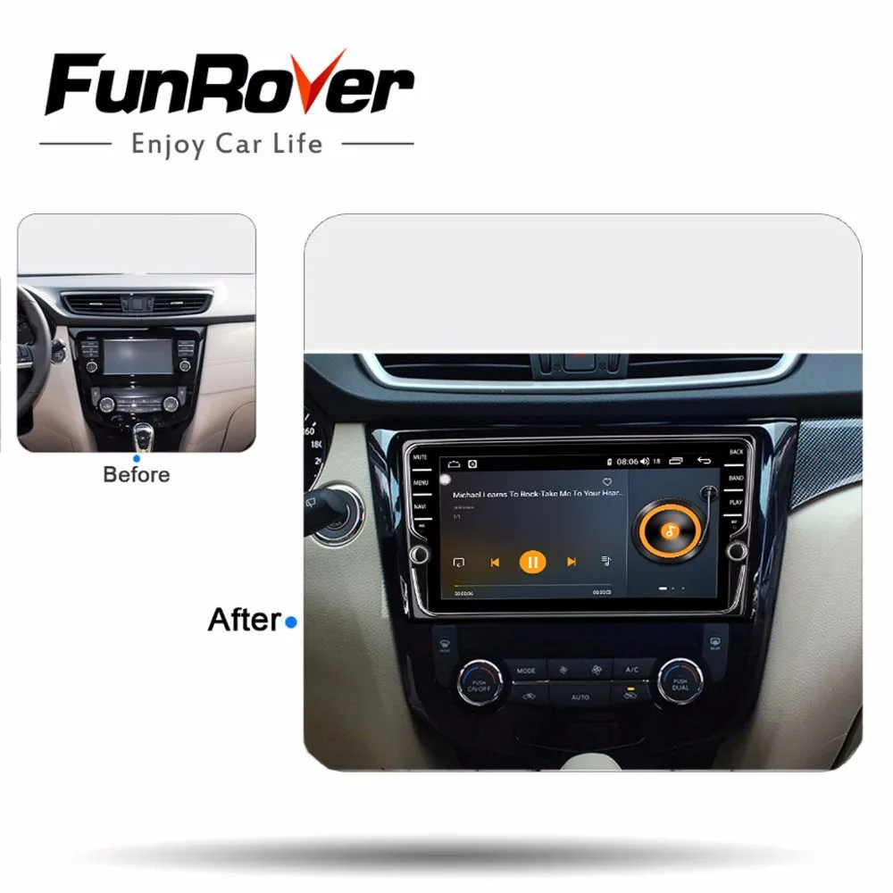 Sale Funrover 8 core android 9.0 car dvd multimedia player for Nissan X-Trail Qashqai 2014 -2017 stereo radio gps navigation navi DSP 1