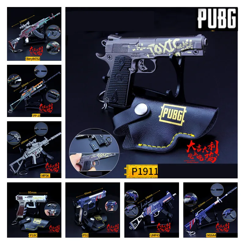  New Playerunknown's Battlegrounds PUBG P1911 M16A4 98k M762 G36C MP5K Cosplay Props Gun Metal Keych
