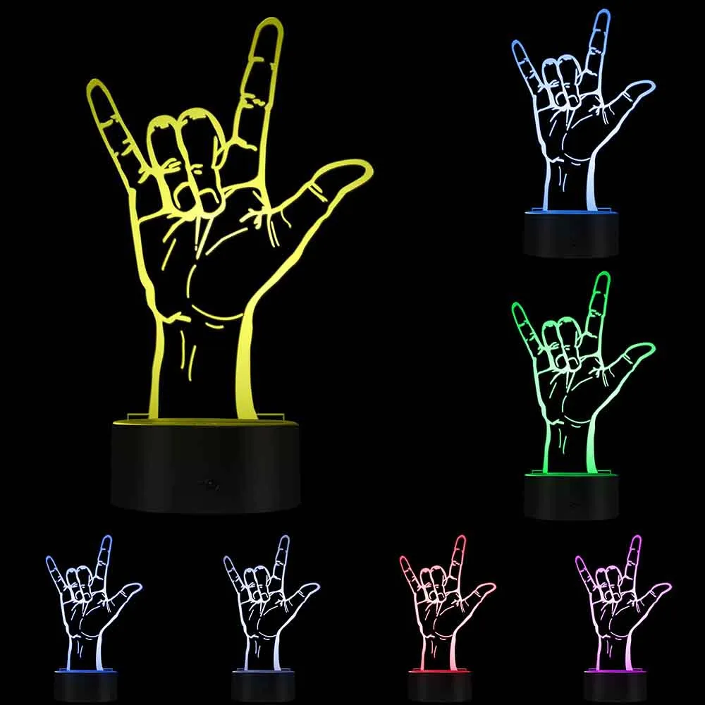 Rock Hand Sign светодиодный светильник креативный 3D оптический иллюзионный светильник Новинка Настольная лампа тяжелый металл рок музыка вентиляторы светодиодный Декор ночной Светильник - Цвет: Plastic Base