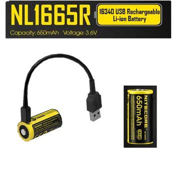 

1 pcs NITECORE NL1665R 650mAh Rechargeable Batteries built-in Micro-USB charge port 16340 battery 3.6V output 2A updated NL166