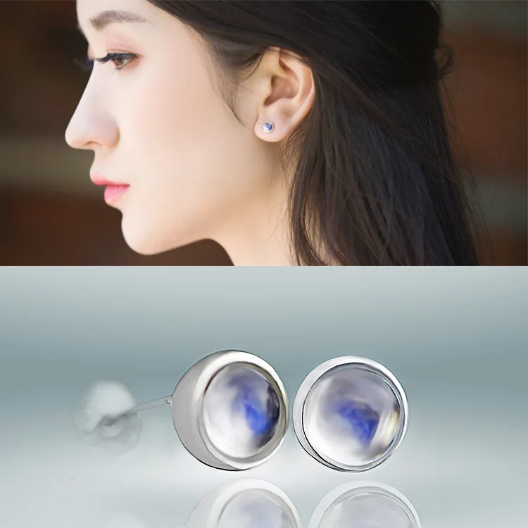 New, simple, natural Moonstone, tremella nail, compact blue crystal, transparent earphone, ladies' S925 silver jewelry. New, simple, natural Moonstone, tremella nail, compact blue crystal, transparent earphone, ladies' S925 silver jewelry.