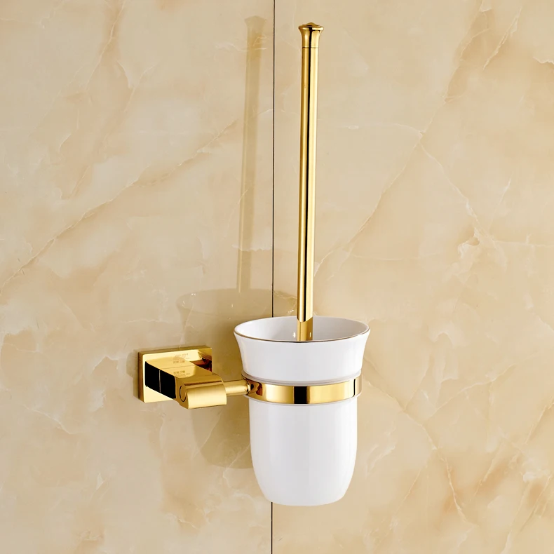 European Solid Brass Gold Toilet Brush Holder Antique Black Brush Head